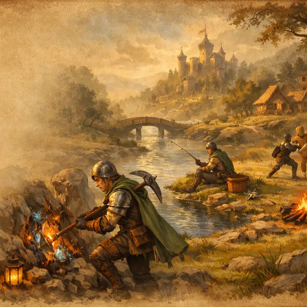 Bohater trenujący różne umiejętności w świecie fantasy